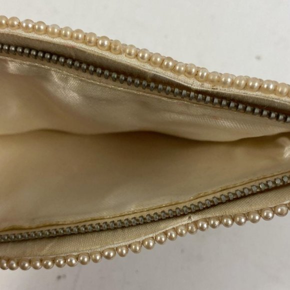 Vintage Handmade Women's Gold Plastic Pearls Beaded Zipper Closure Clutch Purse - Picture 2 of 5